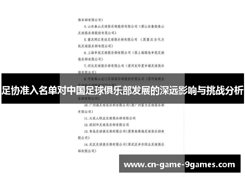 足协准入名单对中国足球俱乐部发展的深远影响与挑战分析