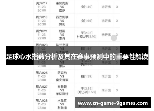 足球心水指数分析及其在赛事预测中的重要性解读