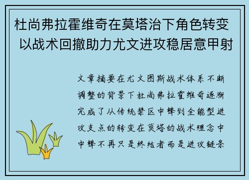杜尚弗拉霍维奇在莫塔治下角色转变 以战术回撤助力尤文进攻稳居意甲射手榜前列